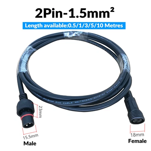 2 Pin IP67 Wasserdicht Strom Verlängerungskabel Stecker Buchse Lang 0,5M-10M - Picture 10 of 11