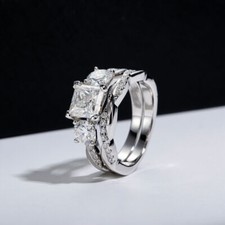 2.9Ct Princess Cut Moissanite Wedding Engagement Ring Set 925 Sterling Silver