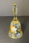 Fenton Yellow Glass Bell, Hand-painted Butterfly Signed Jackie D., Diamond Optic