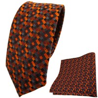 Schmale Designer Tigertie Krawatte + Einstecktuch Orange Schwarz Grau Gemustert