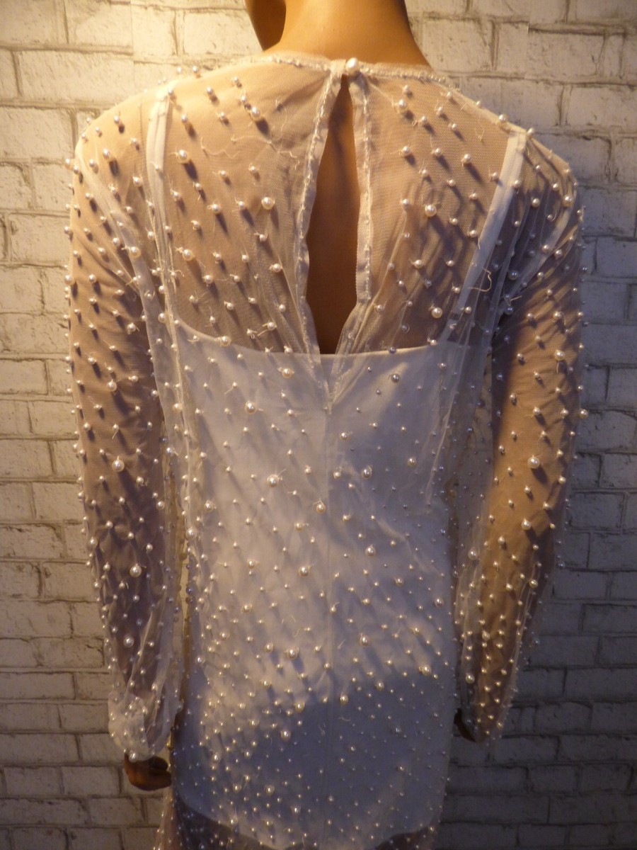 bhldn willow sheer pearl maxi shift dress $650 BHLDN Willow Sheer Pearl Maxi Shift Dress Ivory Gown Large NEW B027