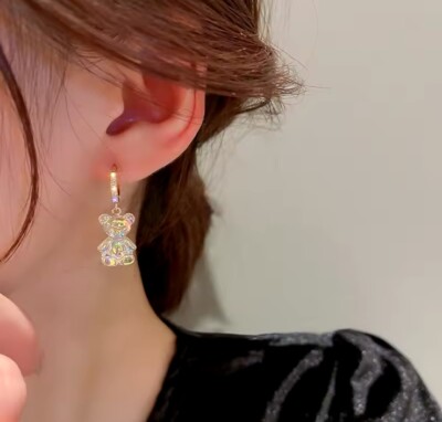   Cute Teddy Ohrringe Ear Ring Gold Glas Schmuck Jewelery Accessoire   Glitzer