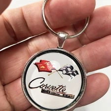 Vintage Sting Ray Corvette Racing Flags Logo Emblem Keychain
