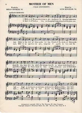 VTG YALE UNIVERSITY song sheet - 'MOTHER OF MEN'- NEW HAVEN music C 1950