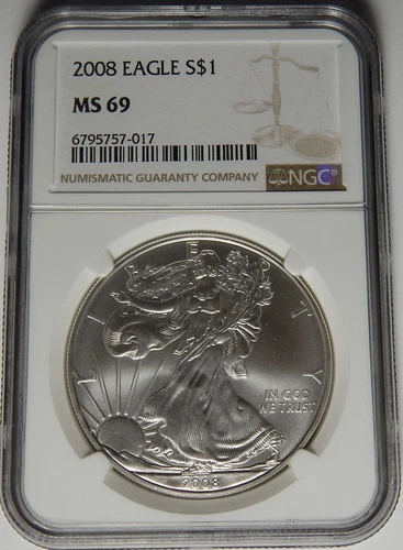 2008 NGC MS-69 AMERICAN SILVER EAGLE - LM25