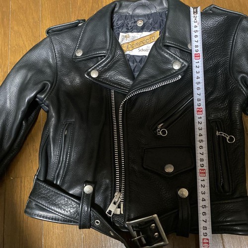 Schott Perfecto Kids Leather Motorcycle Jacket Black Double Rider L F/S - Picture 10 of 16