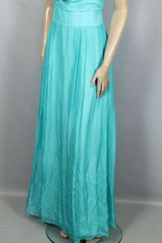 MILLY of NY Aqua Silk Chiffon Embellished Long Fit Flare Evening Dress Gown 8 - Picture 7 of 12