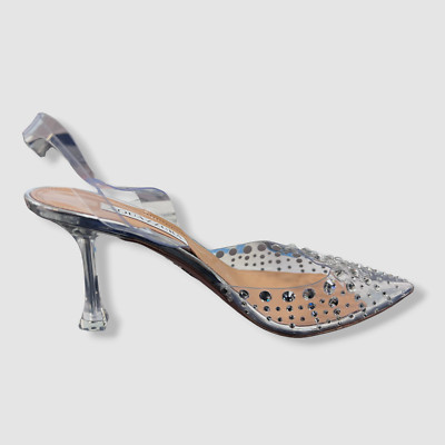 $1250 Aquazzura Women Silver Starburst Embellished Slingback