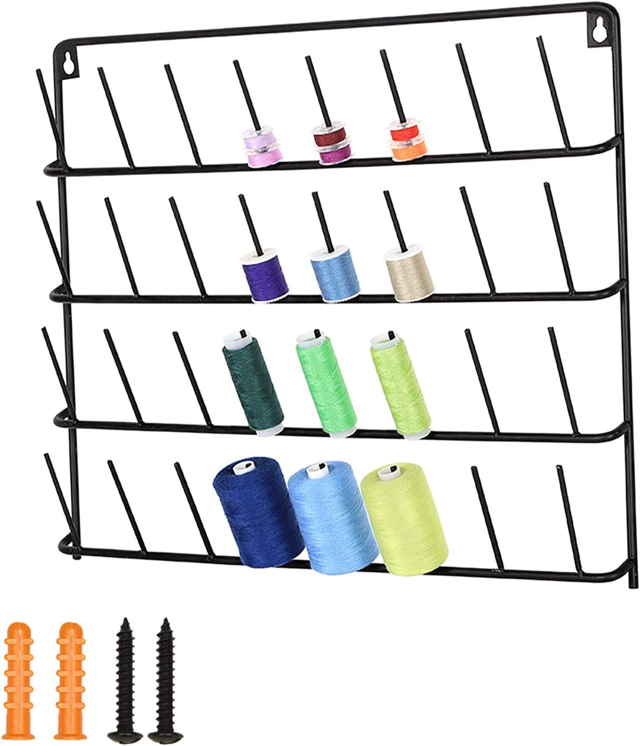 32 Spools Rack, Sewing Thread Holder Organizer w/ Hanging Hooks for Embroidery