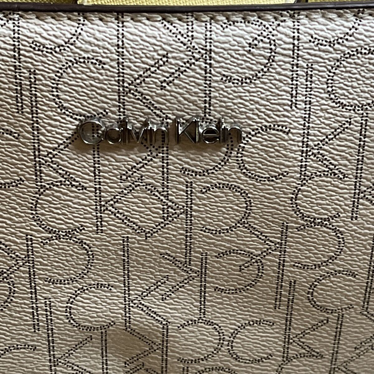 CALVIN KLEIN Monogram CK Signature Cream Satchel Hand-Bag CALVIN KLEIN Monogram CK Signature Cream Satchel Hand-Bag