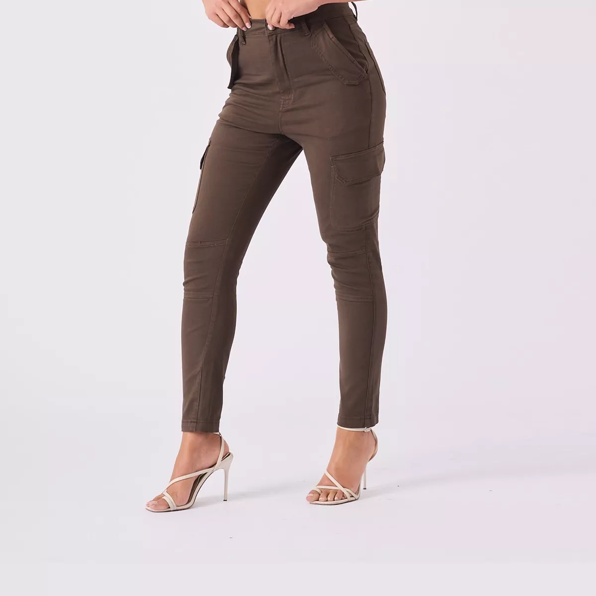 New Ladies Cargo Combat Brown Casual Trousers Womens Slim Fit Stretch Pants  UK