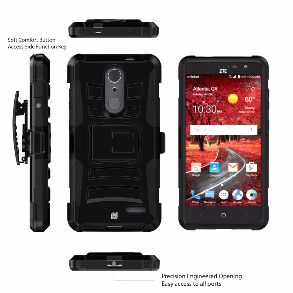 Dual Layer Case w/Stand+Holster Clip for ZTE Grand X 4 Blade Spark ZMax One - Image 2 of 4