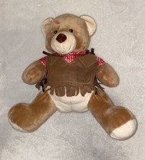 Build A Bear Tan Western Cowboy Teddy Bear Plush 15" With Shirt And Vest EUC