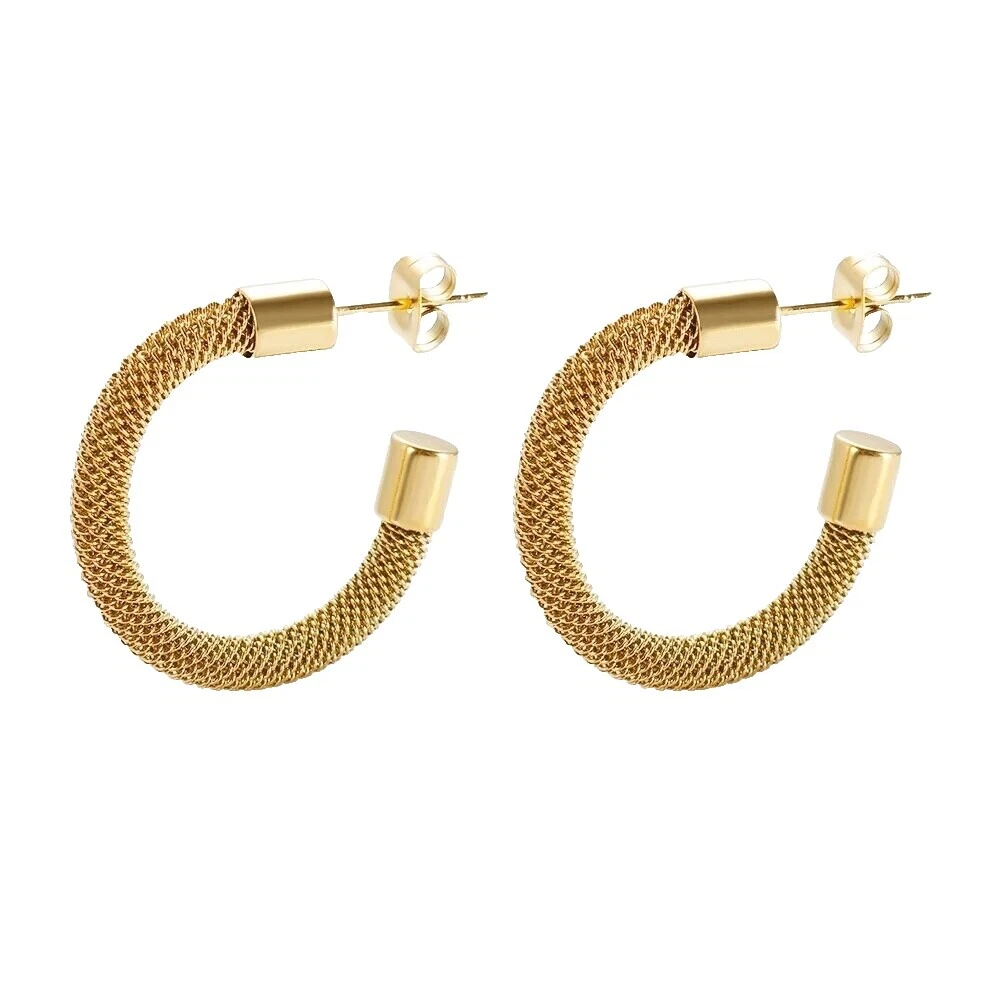 Stainless Steel Hoop Yellow Gold 14k Fashion Earrings