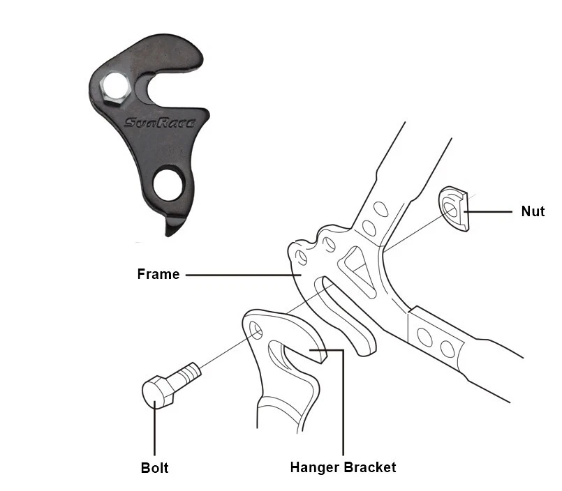 SunRace Bike Derailleur Rear Mech Hanger Plate Bracket With Nut & Bolt Black - Image 3 of 3