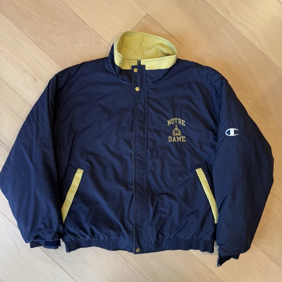 Chaqueta Campeona De Colección Notre Dame XL Azul Años 90 Cremallera Completa Puffer Lucha Irlandesa Foto 2 de 4