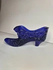 Vintage Fenton Button & Daisy Cobalt Blue Glass Slipper