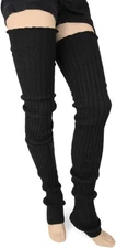 Women's Cable-Knit Leg Warmers Black Super Long