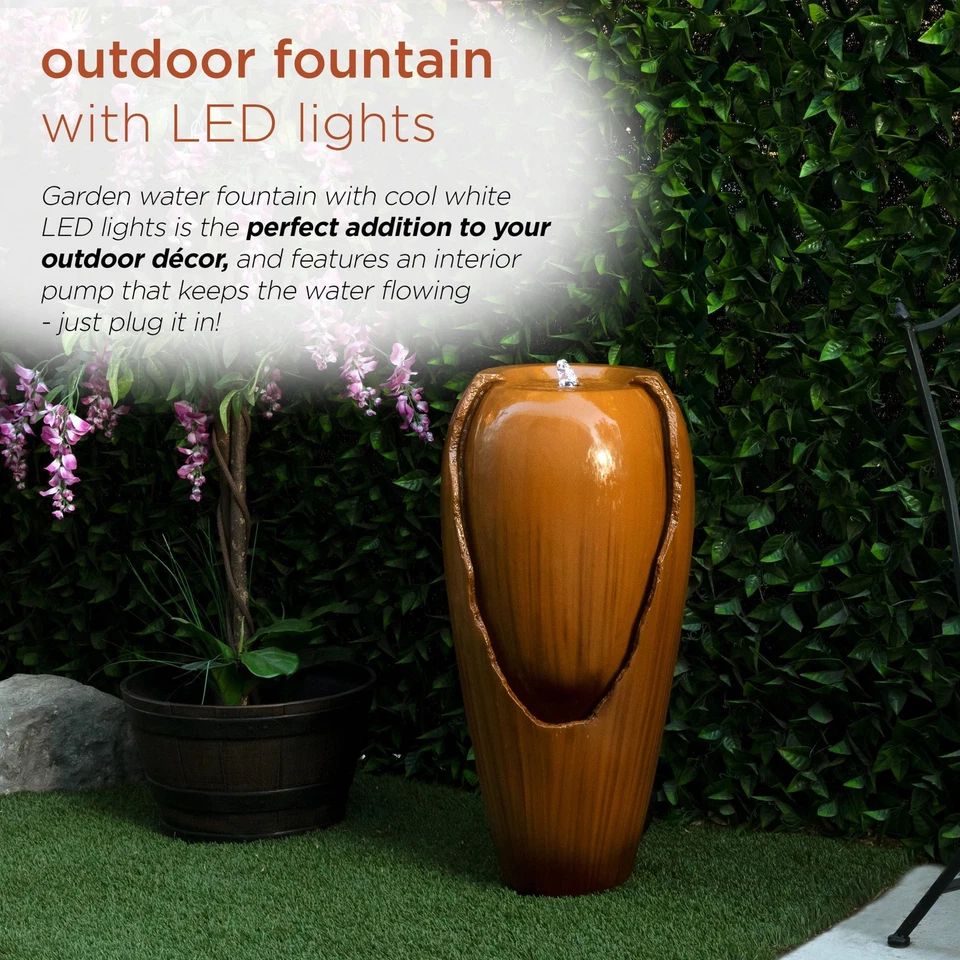 Alpine 33 Pulgadas Marrón Fuente de Agua Exterior con Luces LED para Decoración de Jardín Foto 4 de 4