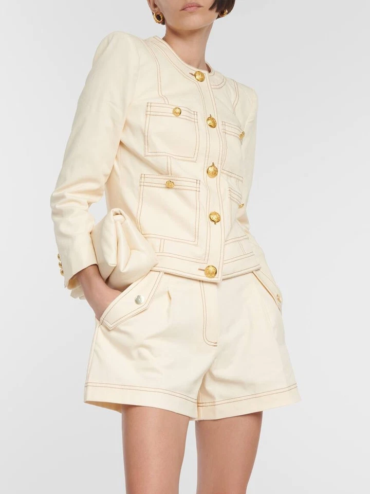 VERONICA BEARD Womens Cotton Contrasting Color High Jacket + Shorts Set  - Image 4 of 4