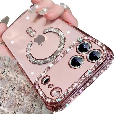 Magnetic Clear Glitter Case for iPhone 17 Pro Max, Cute Bling Sparkly Diamond Rh