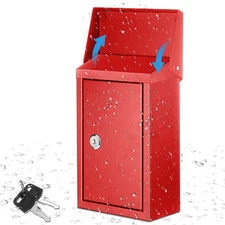 10x5.5x3-inch Red Metal Locking Mailbox Wall Mount Key Drop Suggestion Box