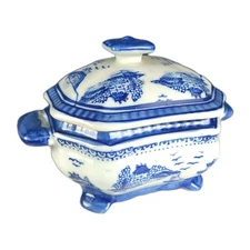 Covered Candy Dish - Ceramic, Blue, Landscape Design 