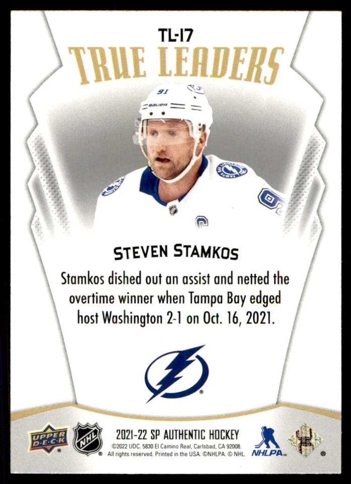 2021-22 SP Authentic True Leaders Steven Stamkos Tampa Bay Lightning #TL-17 - Image 2 of 2