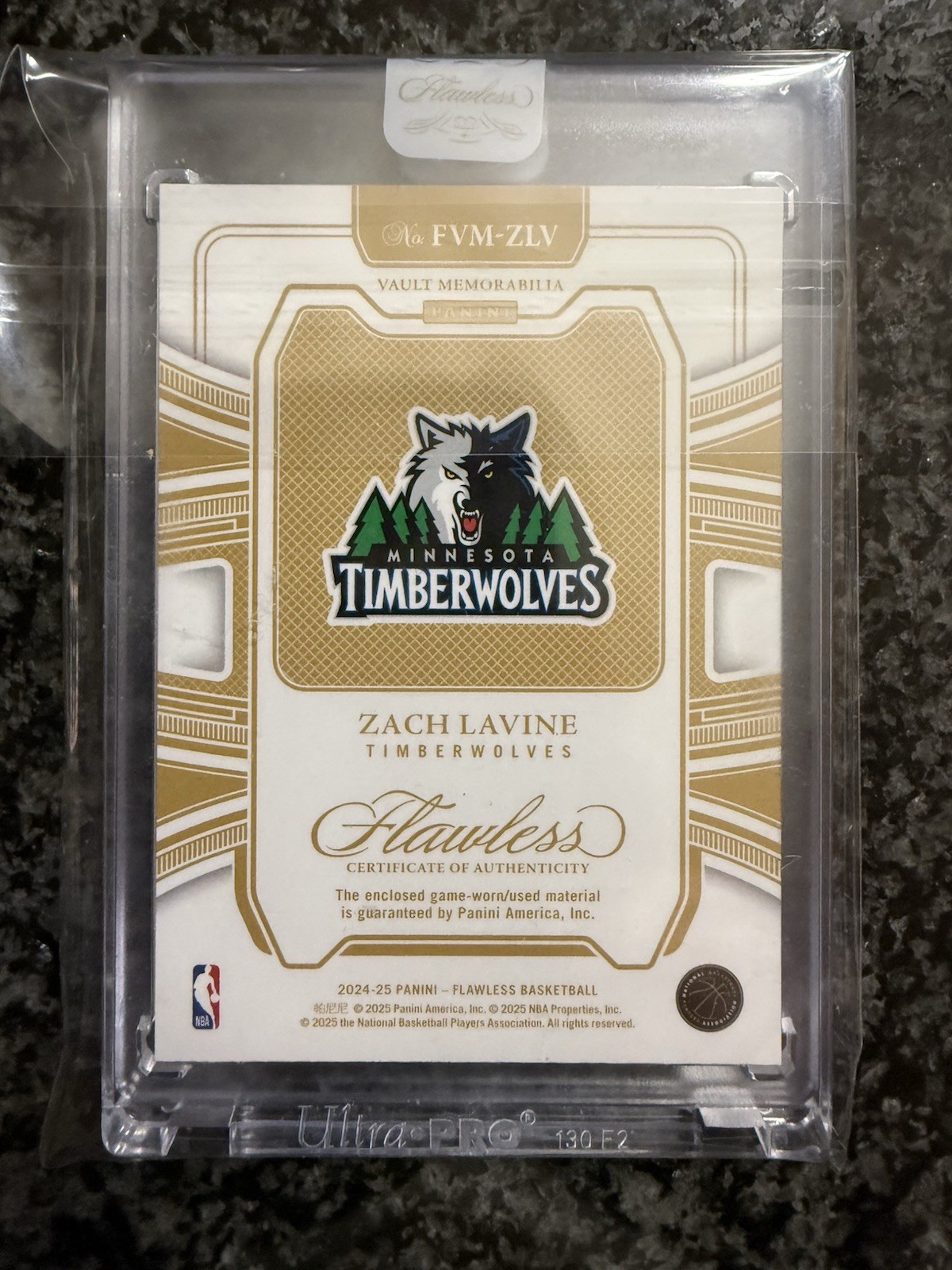2024-25 Panini Flawless Vault Memorabilia Zach LaVine Pink Jumbo Logoman #/25 view 2