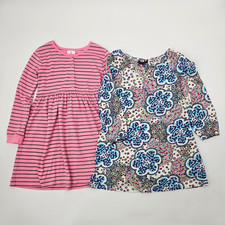 Hanna Andersson Play Dress Lot of 2 Girls Size 130 US 8 Pink Striped Blue Floral