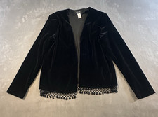 Victorian Romantic Velvet Beaded Fringe Open Jacket Black L USA Boho Indie Goth