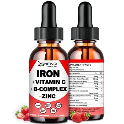 High Potency Liquid Iron Drops with Vitamin C & B-Complex for Energy & Anemia