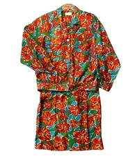 Vintage 80s Lord Taylor Silk Floral Set Cropped Jacket Resort M/L
