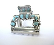 Hair claw clip turquoise blue stones south western design metal rectangle shape