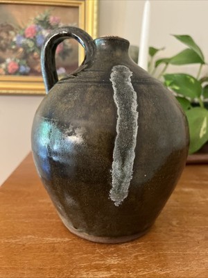 MIKE HANNING Jug Pottery Stoneware Moonshine Signed Tobacco Primitive Folk Art