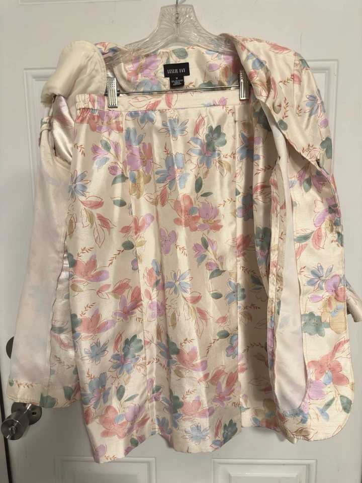 Conjunto de traje de falda y chaqueta rosa floral Leslie Fay para mujer y dama Y2K vintage talla 12 Foto 2 de 4