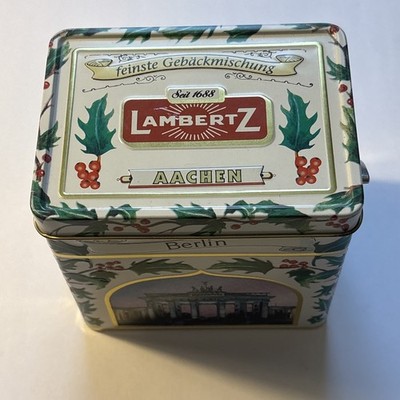 Vintage Lambertz Music Box Tin Germany 4 Scenic Depictions Collectible Cookie