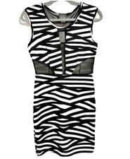 Women's Dress SMALL White Black Striped Sleeveless Mesh Sides Dots Brand NWT