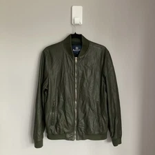 Aquascutum Leather Jacket Bomber Mens Medium Green Harrington