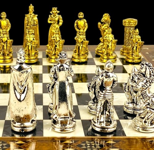 Luxury Chess Set Medieval British Chessmen Handmade Inlay Chess Board Gift Idea - Picture 3 of 12