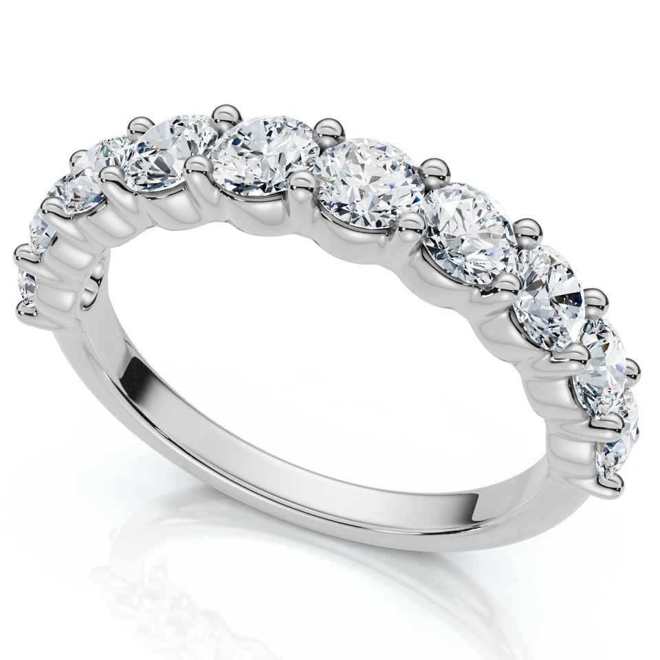 Обручальное кольцо с круглым бриллиантом 1 карат TW Half Eternity из золота 14 карат или платины выращенное в лаборатории - Изображение 3 из 4