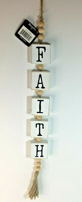 FAITH Distressed Wooden Blocks and Bead Tassel Home Decor pd Home & Garden Jute