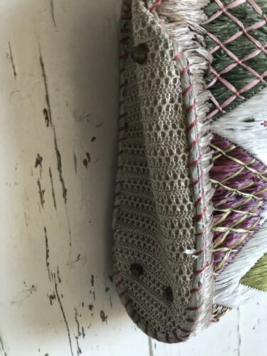 Vintage Retro Straw Tote Bag Woven Embroidered Boho Wicker Raffia Colourful (rl) - Picture 3 of 15