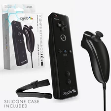 XYAB - Black Wireless Motion Plus Wiimote and Nunchuk Controller For Wii w/ Case