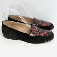 Maud Frizon Suede Snakeskin Flats 37 US6.5-7 Black Red Animal Print Italy 80s