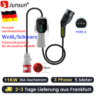 11KW 16A EV Ladegerät Typ 2 EVSE Elektroauto Ladegerät CEE Wallbox 5M LCD 5polig