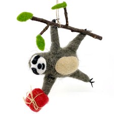 Sloth Ornament Wool Christmas Tree Decoration Cute Animal Hanging from Branch