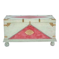 Shabby Chic Holztruhe Schatztruhe Truhe Kiste Holz Indien Mint Rot 105 Cm