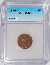 1954 D/D 1C RPM-001 D over D Cent Lincoln Variety Coin error ICG AU58