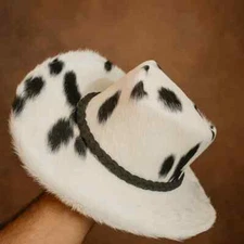 Men's Cowboy Hat Pony Hair Cowhide Western Rodeo Style Black White Handmade